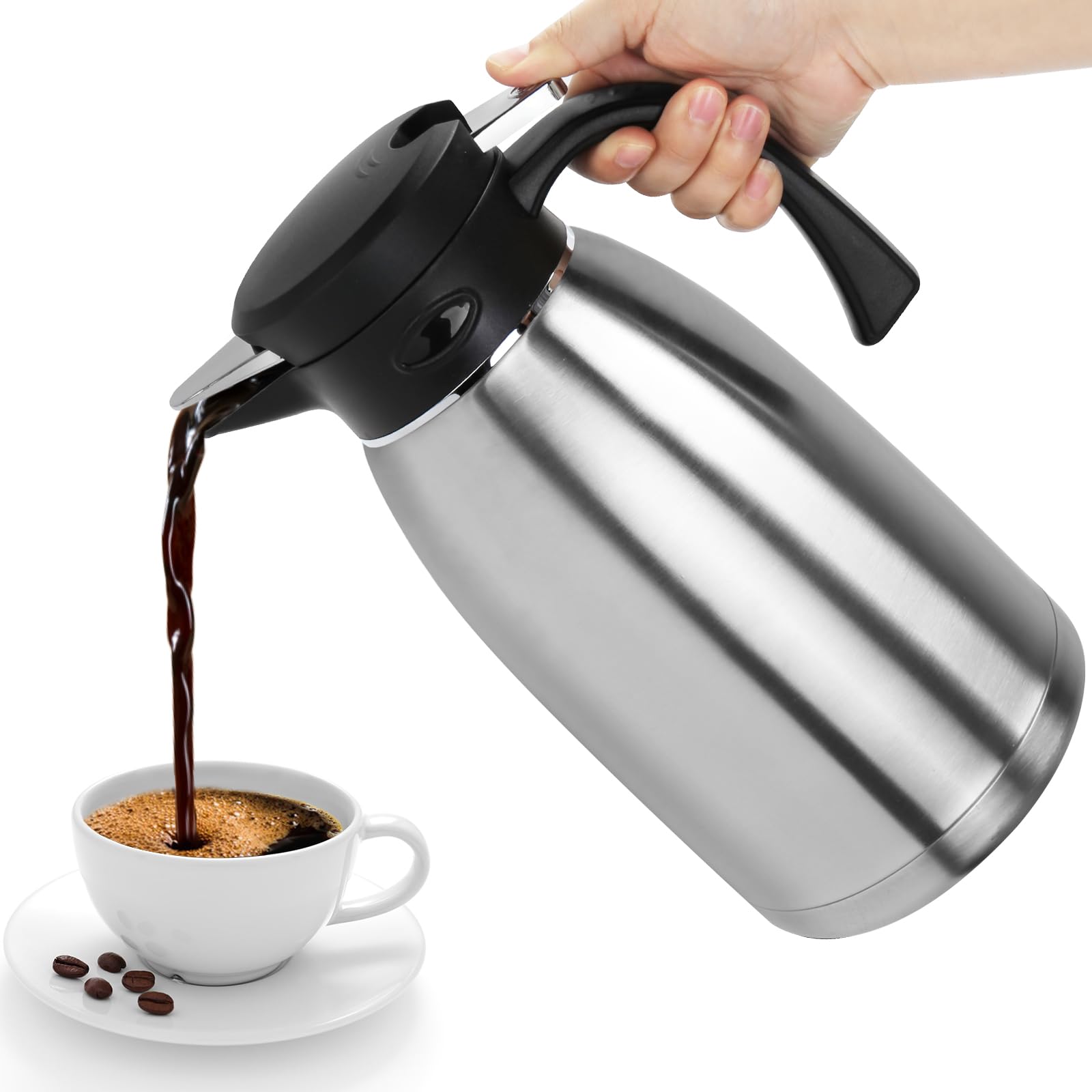 Jarra térmica de café de 70 onzas, termo al vacío de doble pared para bebidas calientes, jarra de acero inoxidable para líquidos calientes, termo de té grande para hogar, escuela, oficina, para el día