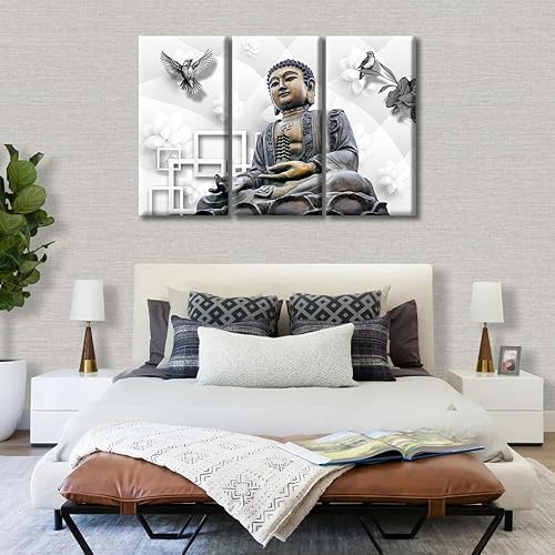 Vista 136 de TUMOVO Wall Art for Living Room Buddha Sculpture Flower Paintings Canvas Wall Art 3 Panel Wall Art Canvas Artwork Wall Decor Large Wall Decor Canvas