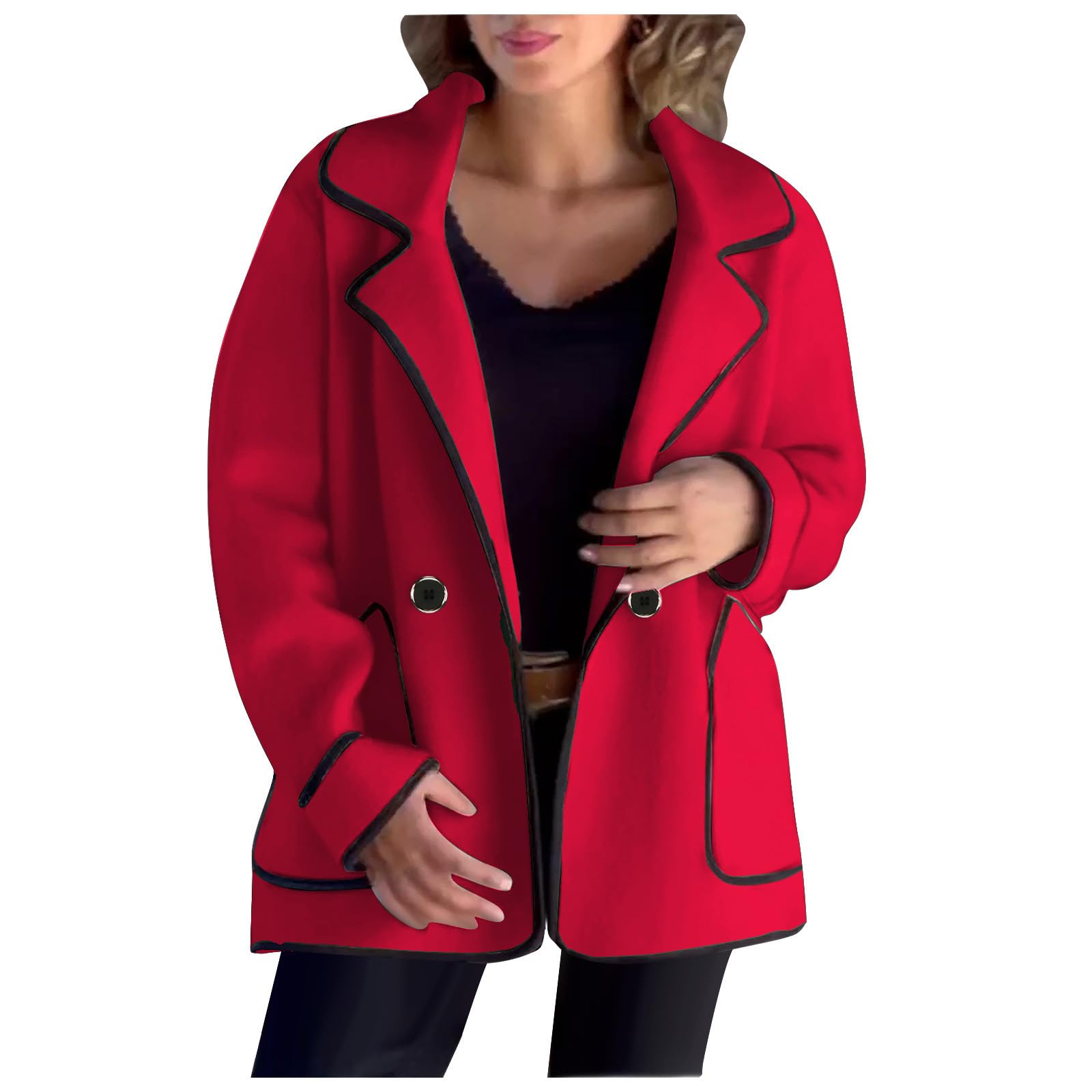 Womens Trench Coat Mid Length Western Coat Notch Lapel Blazer Button Pea Coat Open Front Cardigan Dressy Casual