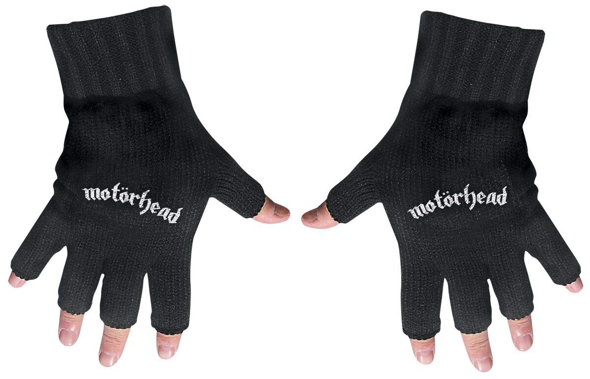 Music Fingerless Gloves featuring a White Embroidered Motorhead Logo