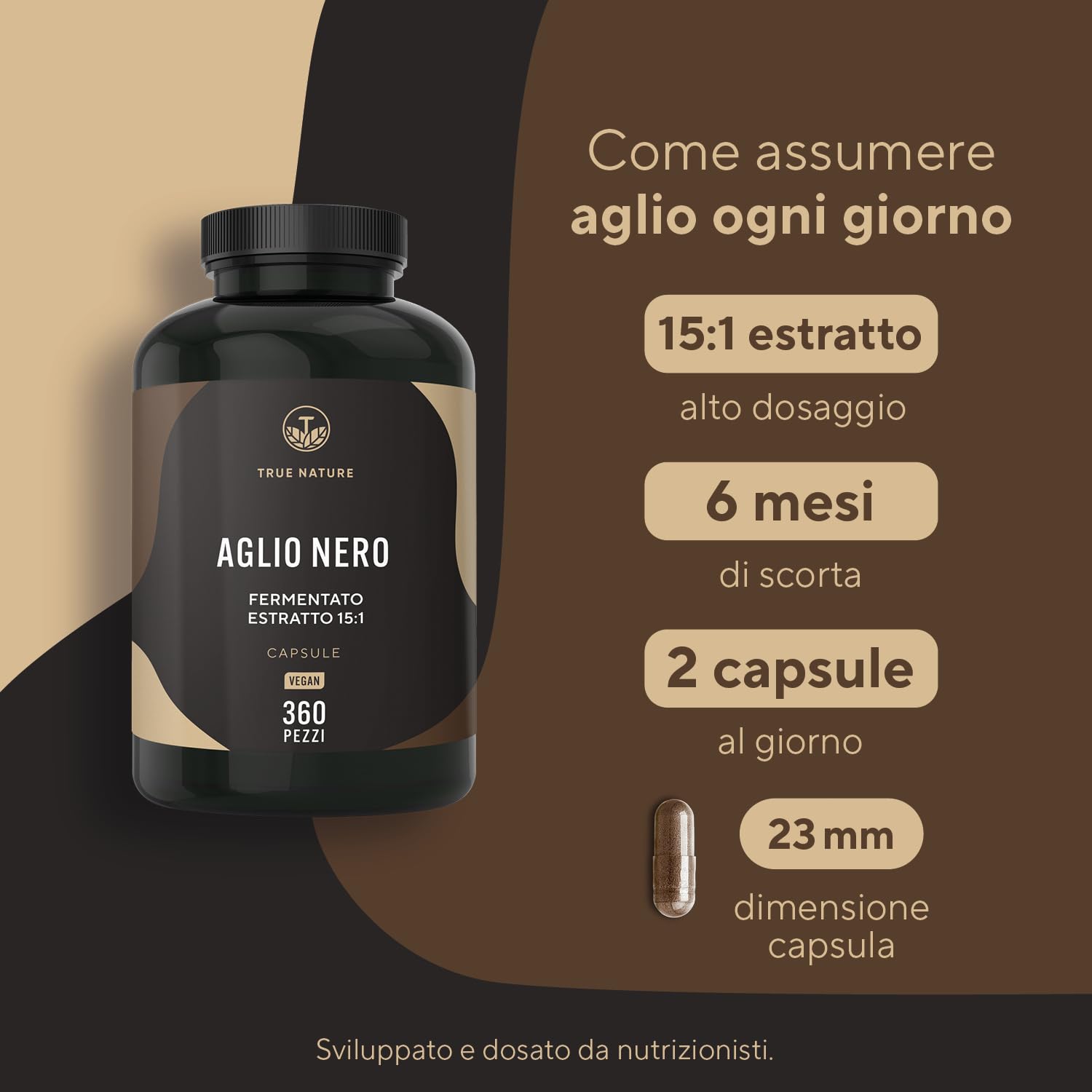 Aglio nero fermentato – 360 capsule – 22.500mg dose giornaliera (Estratto ad alto dosaggio) – Con S-allilcisteina naturale (SAC) e 14,89% di polifenoli – Aglio nero capsule – Vegano – TRUE NATURE