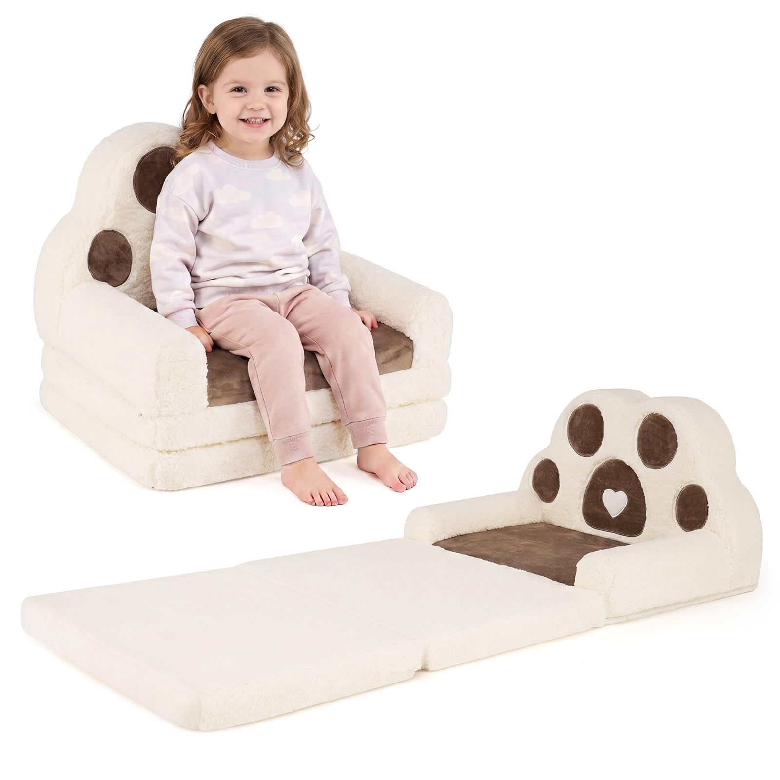 COSTWAY Sofa dziecięca 2 w 1 rozkładana w kształcie łapy niedźwiedzia