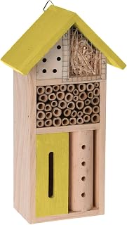 26 cm hölzernes Insektenhotel-Haus für Bienen & Schmetterlinge | 26 cm x 13.5 cm x 8 cm Marienkäferhaus mit Aufhängehaken | Bambus-Bienenröhren & Holzschnitzel | Wildtier-Gartenzubehör
