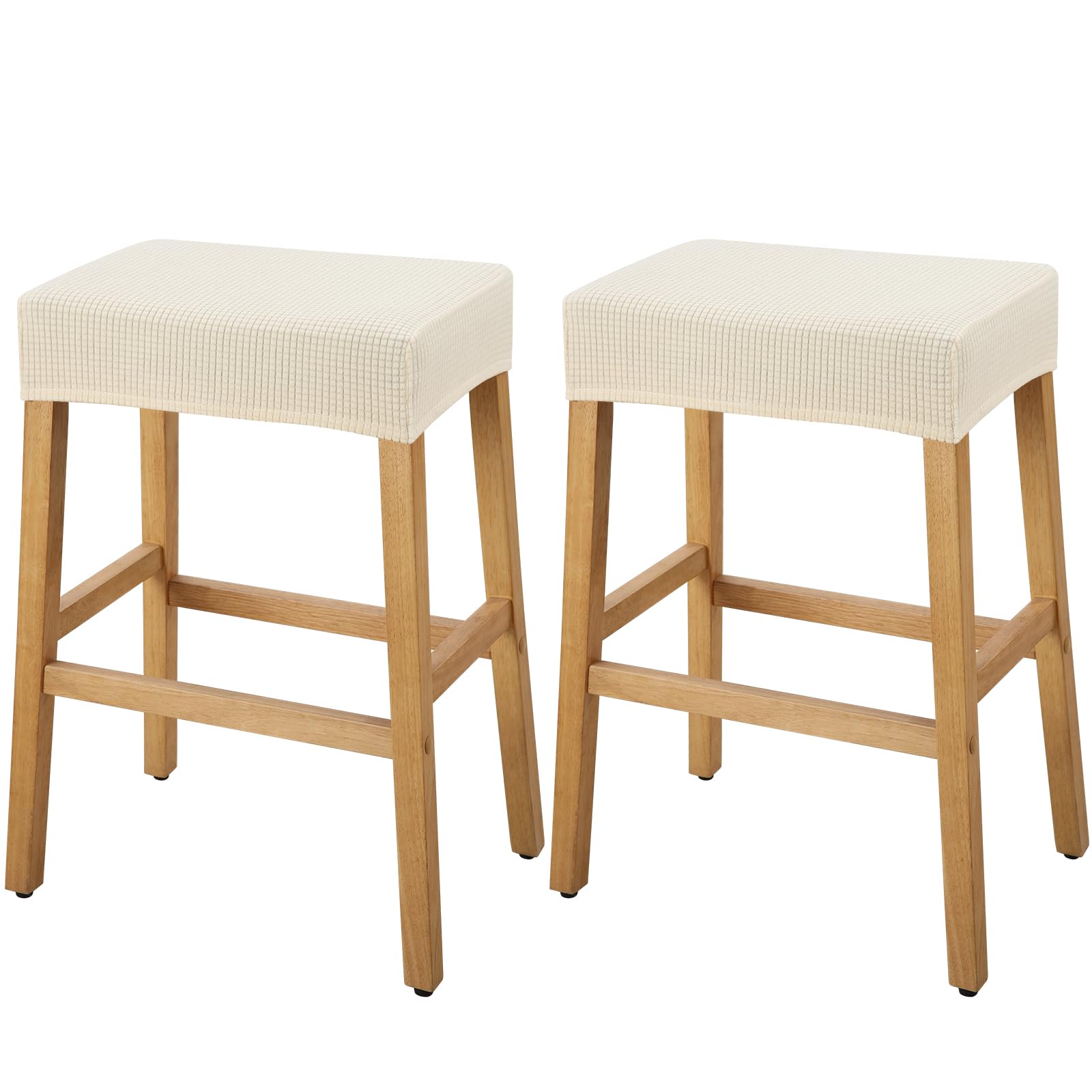 YISUN Stool Covers Rectangle - 2 Pack Stretch Waterproof Saddle Seat Cover Counter Bar Stools Bar Chairs Covers Kitchen Island Chairs Cushion Protector (2, Beige)