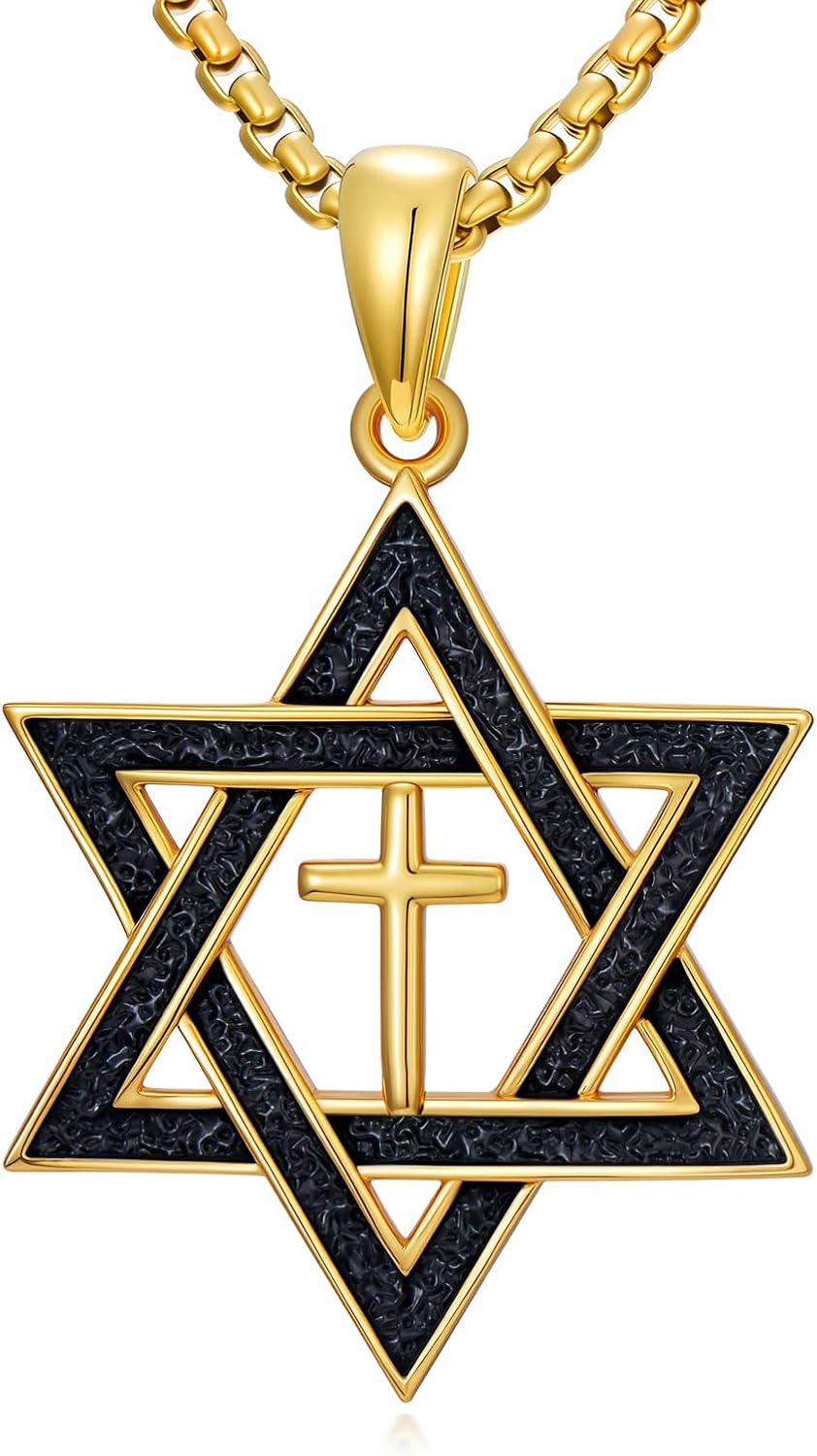 Gold Star of David Necklace for Men 925 Sterling Silver Star of David Cross/Lion/Tree of Life Pendant Jewish Jewelry Valentines Day Gifts for Men Women