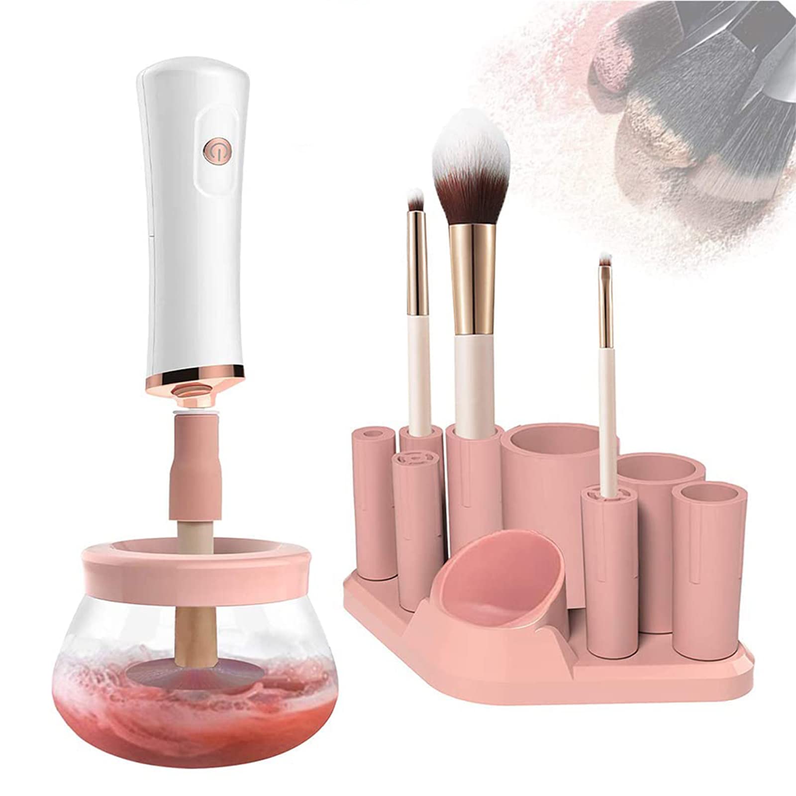 Beauenty Electric Makeup Brush Cleaner and Dryer- Professional, Automatic, Quick, easy and Mess Free Spin Cleaning - Rotating, Spinner Machine for Most Cosmetic Make up Brushes (Black) (Pink)