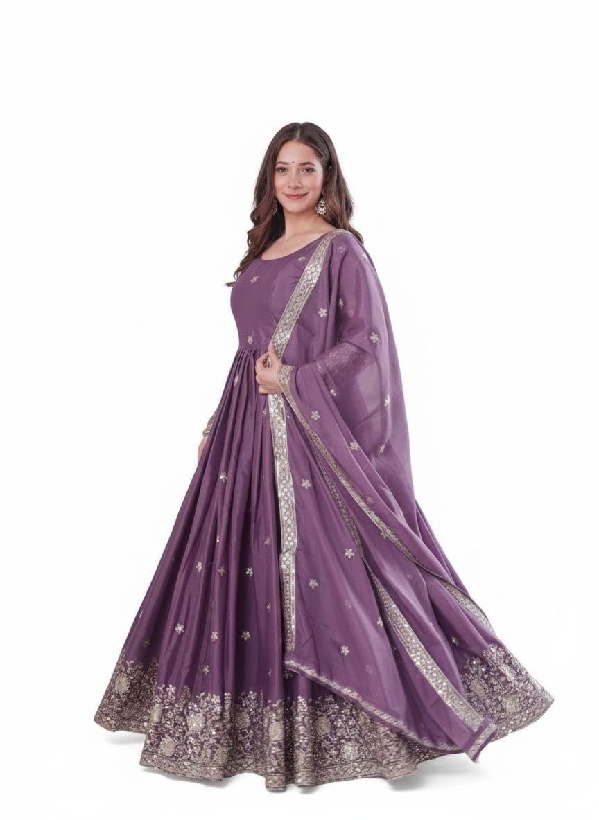Women Most Beautiful Shimmer Silk Gown with Dupatta Long Dress, Latest Silk Long Anarkali Gown Set for Girls and Woman