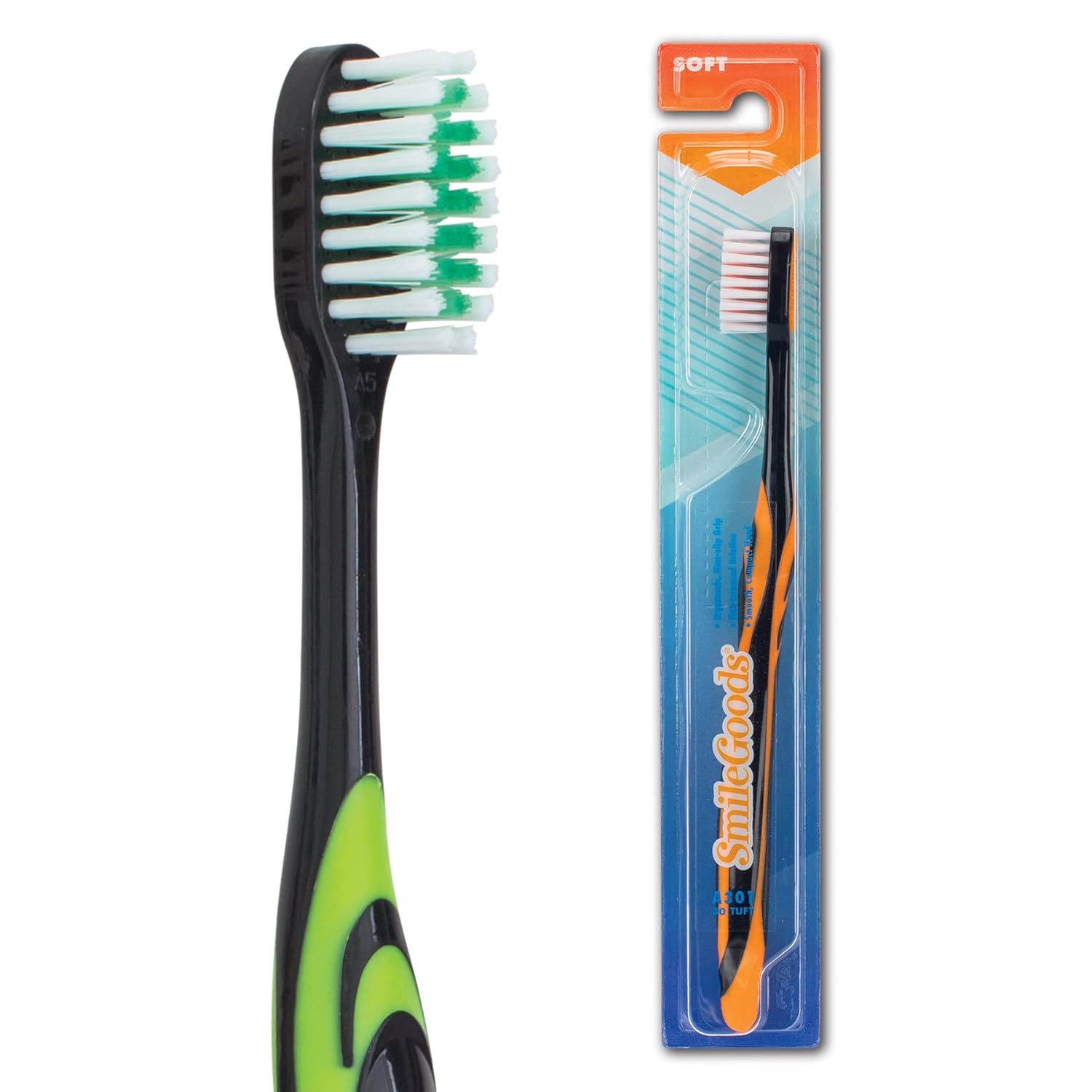 SmileGoods A301 Toothbrush, 30 Tuft, Soft Bristle, Individually Packaged Toothbrushes, Assorted Colors, Bulk Pack of 72