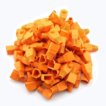 RilexAwhile 100 Pcs Orange Soft Plastic CAT5E CAT6 Ethernet RJ45 Cable Cap Connector Boots Plug Cover Strain Relief Boots Orange