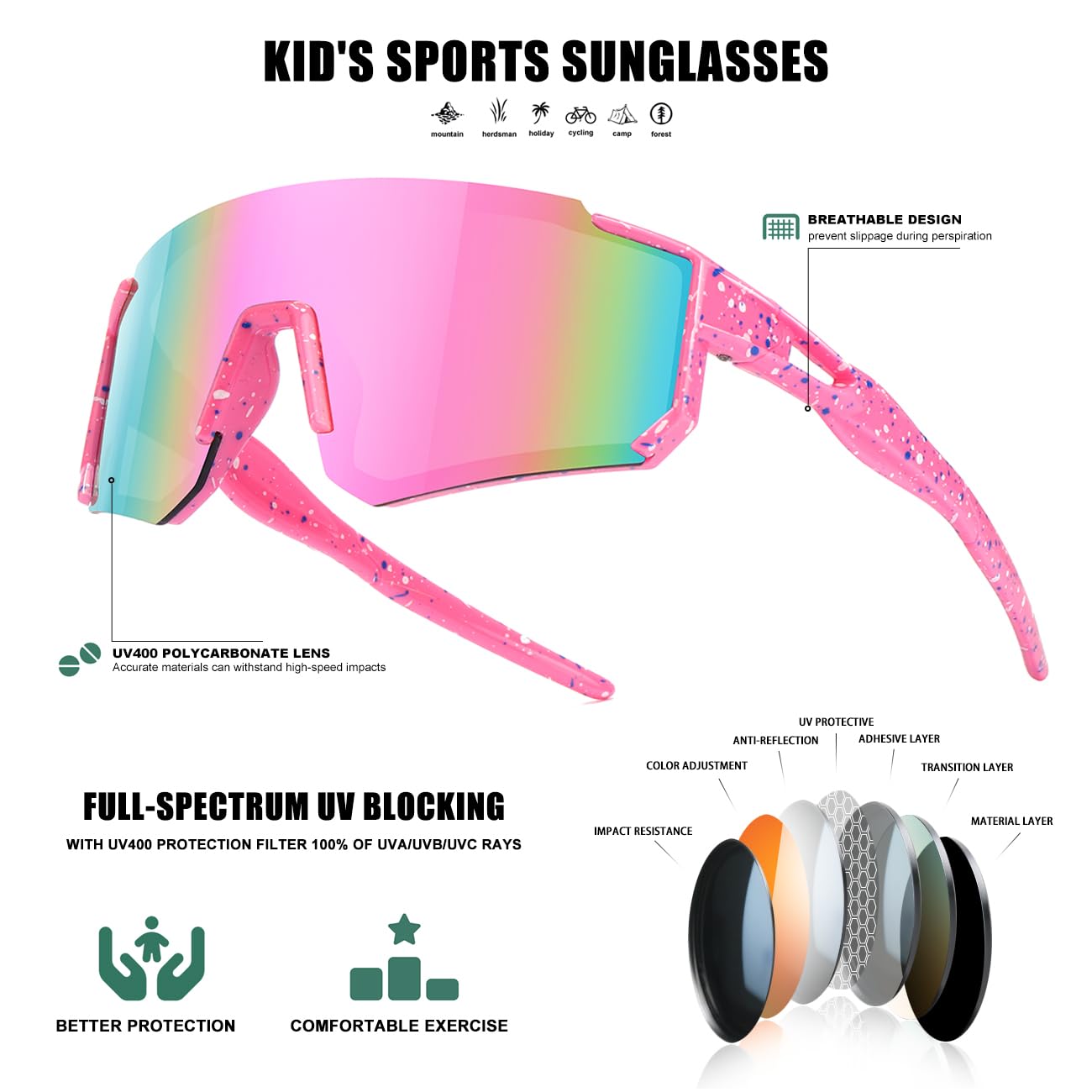 Kids Sunglasses Youth Baseball Sunglasses for Boys Girls Softball Sports Sun Glasses UV Protection