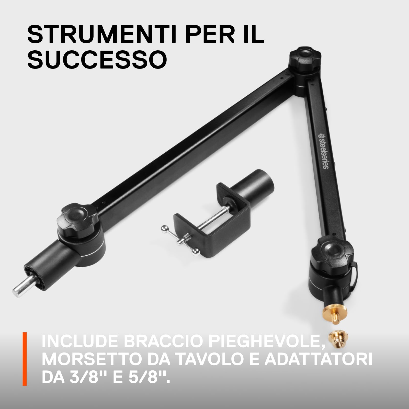 SteelSeries braccio pieghevole per microfono Alias - Per il gaming, lo streaming e il podcasting - Rotazione a 360° - Morsetto da scrivania - Design a forbice pieghevole - Adattatori da 3/8" e 5/8"