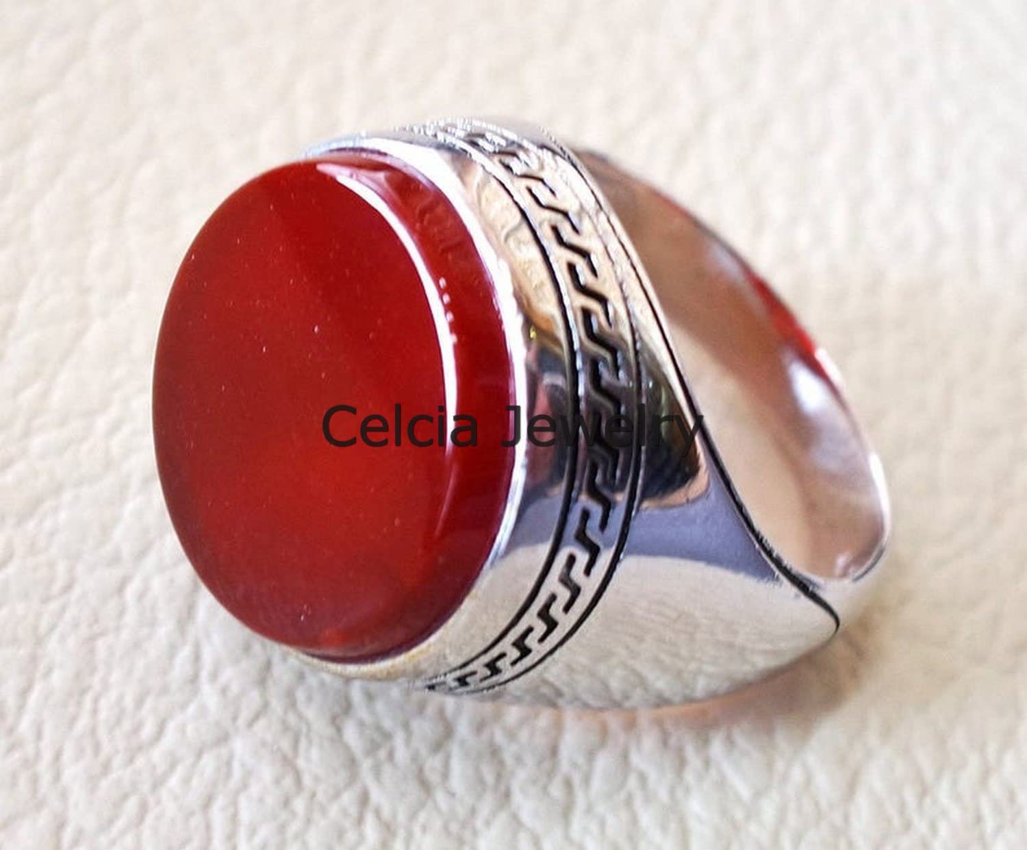 Karneol echter runder Edelstein Herrenring, Freundring, Vaterring, Ehemannring, Aussagering, Versprechensring, Vorschlagsring, Siegelring, Ehering (Karneol)