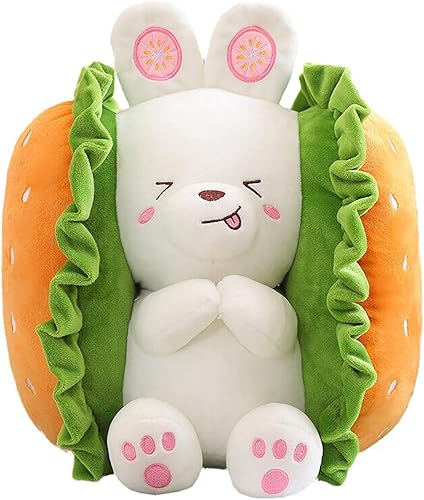 Miniatura 1 de Linda almohada de peluche de conejo de hamburguesa de sándwich, juguete de peluche de hamburguesa de dibujos animados, cumpleaños para niños y