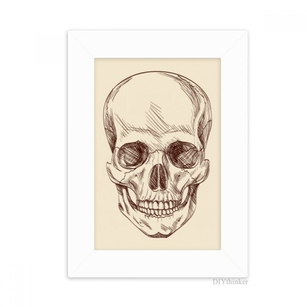 Marco de fotos 5x7 blanco con ilustración de esqueleto y cráneo humano