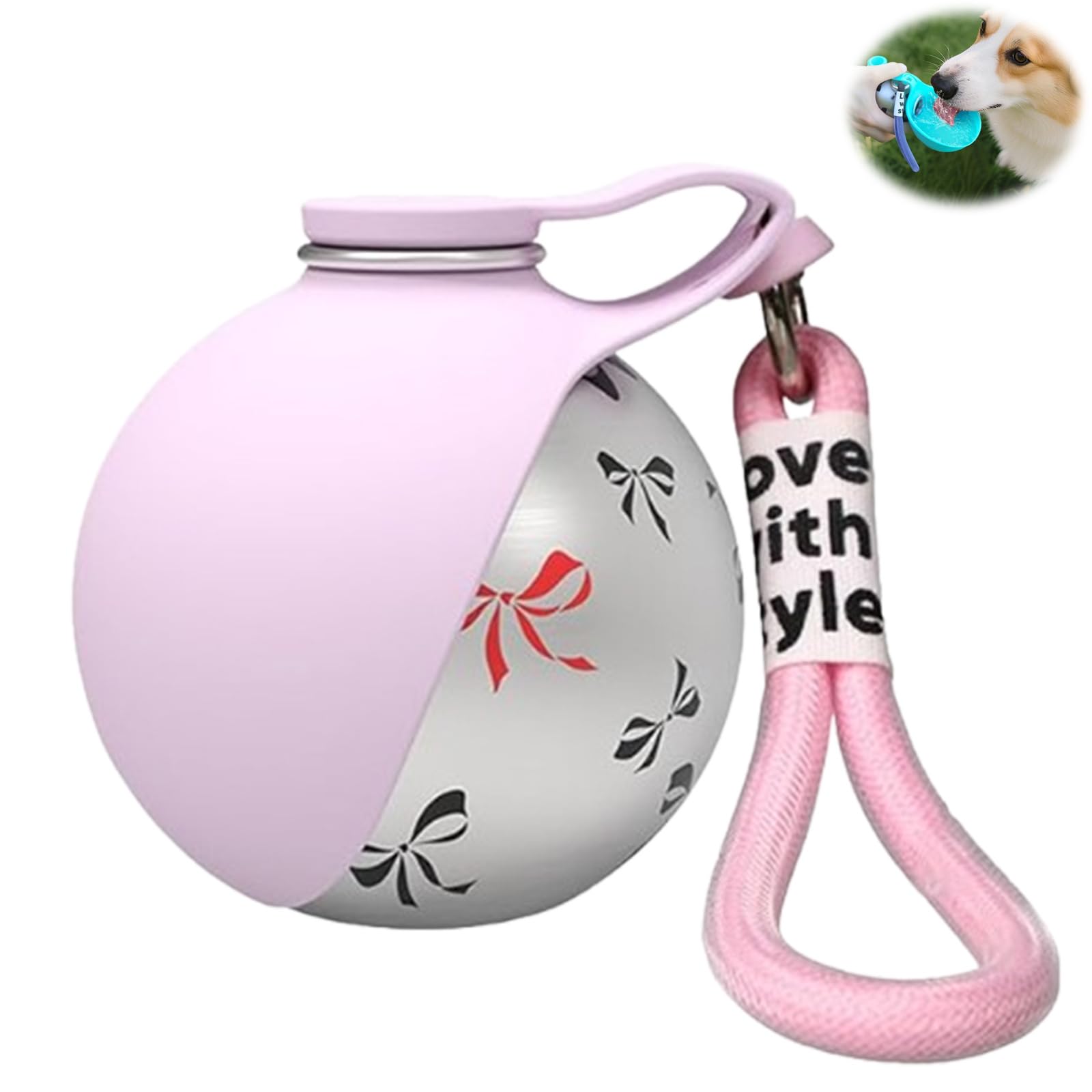Clawly Dog Water Bottle, Dog Water Bottle Portable Pet Travel Bowl Foldable Dispenser, Foldable Pet Water Bottle for Travel, Suitable for Outdoor Dogs Walking (pink, Printed)