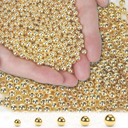LETORIA 18K 600pcs 2mm Gold Filled Beads for Bracelets Seamless Small Tiny Gold Spacer Beads Non Tarnish for Jewelry Making Necklaces Earring Pendant Smooth for DIY Craft Making