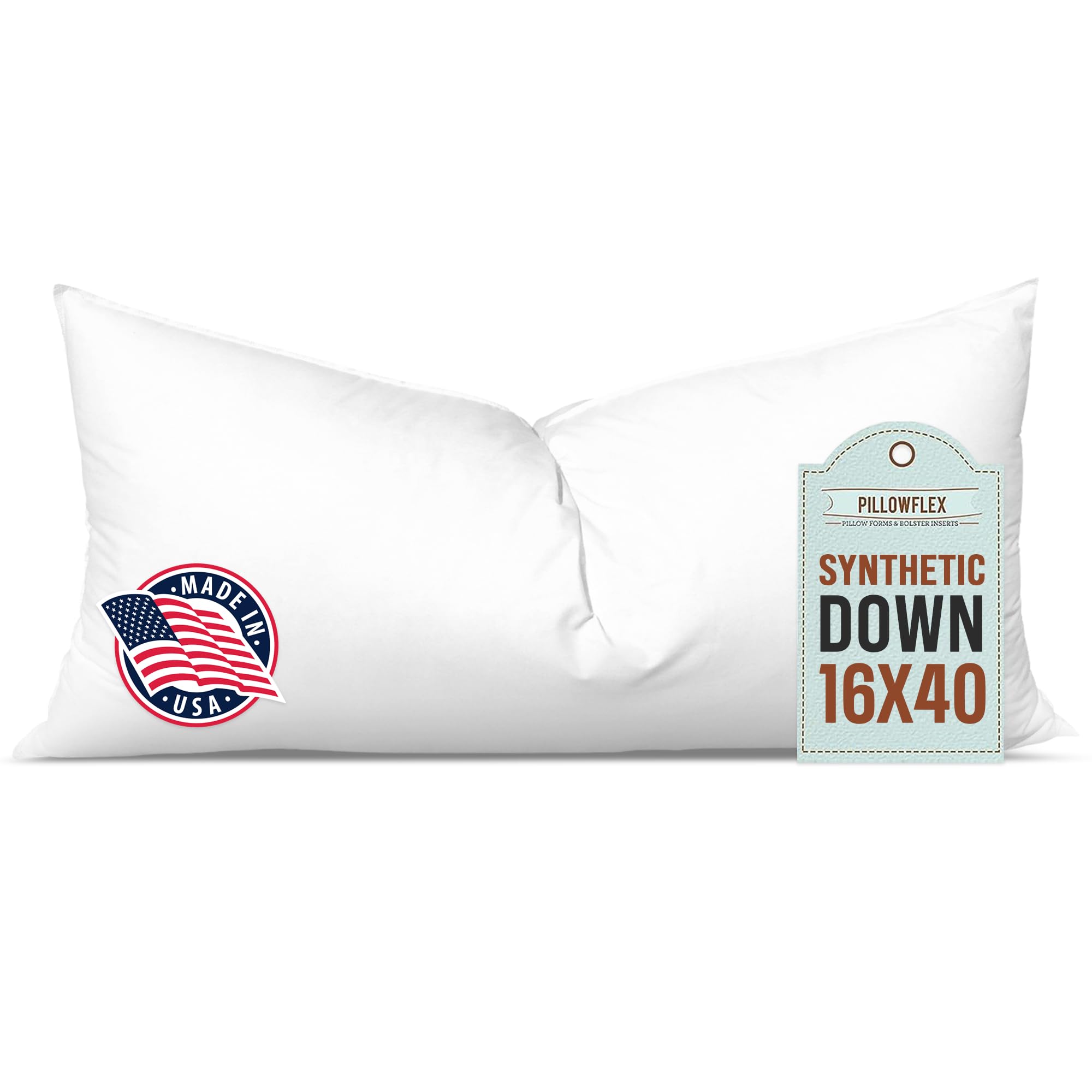 Pillowflex Synthetic Down Pillow Insert - 16x40 Down Alternative Pillow, Ultra Soft, Large Rectangle Body Sleeping Pillow, Lumbar, Long, Back - 1