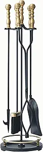 Lichamp Fireplace Tools Set, 5-Pieces Indoor Outdoor Sturdy Fire Place Poker Sets with Retro Gold Handle, FTS45GD