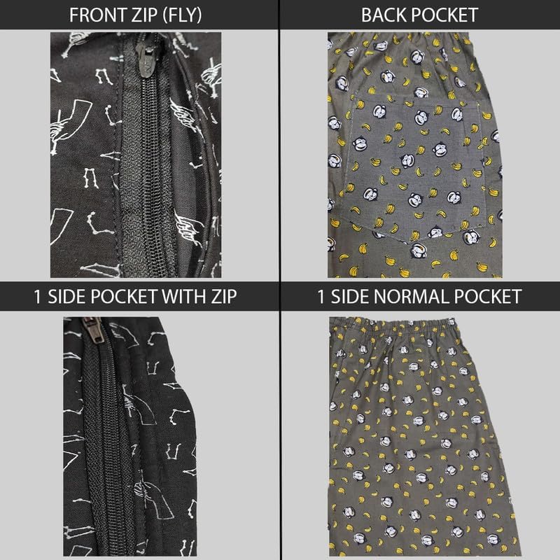 Image of Men's Cotton Shorts Waistband, Zip Fly, 1 Zip Pocket, Back Pockets (Pack of 2)