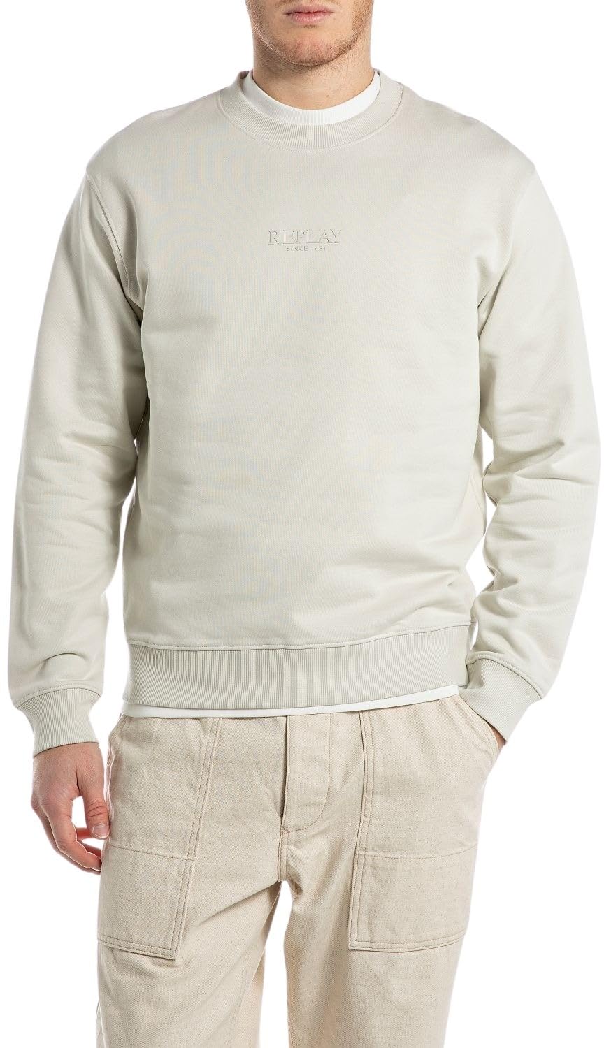 Replay Men's Sweatshirt Regular Fit, Cloud 985 (Beige), XL, 985 Cloud, XL