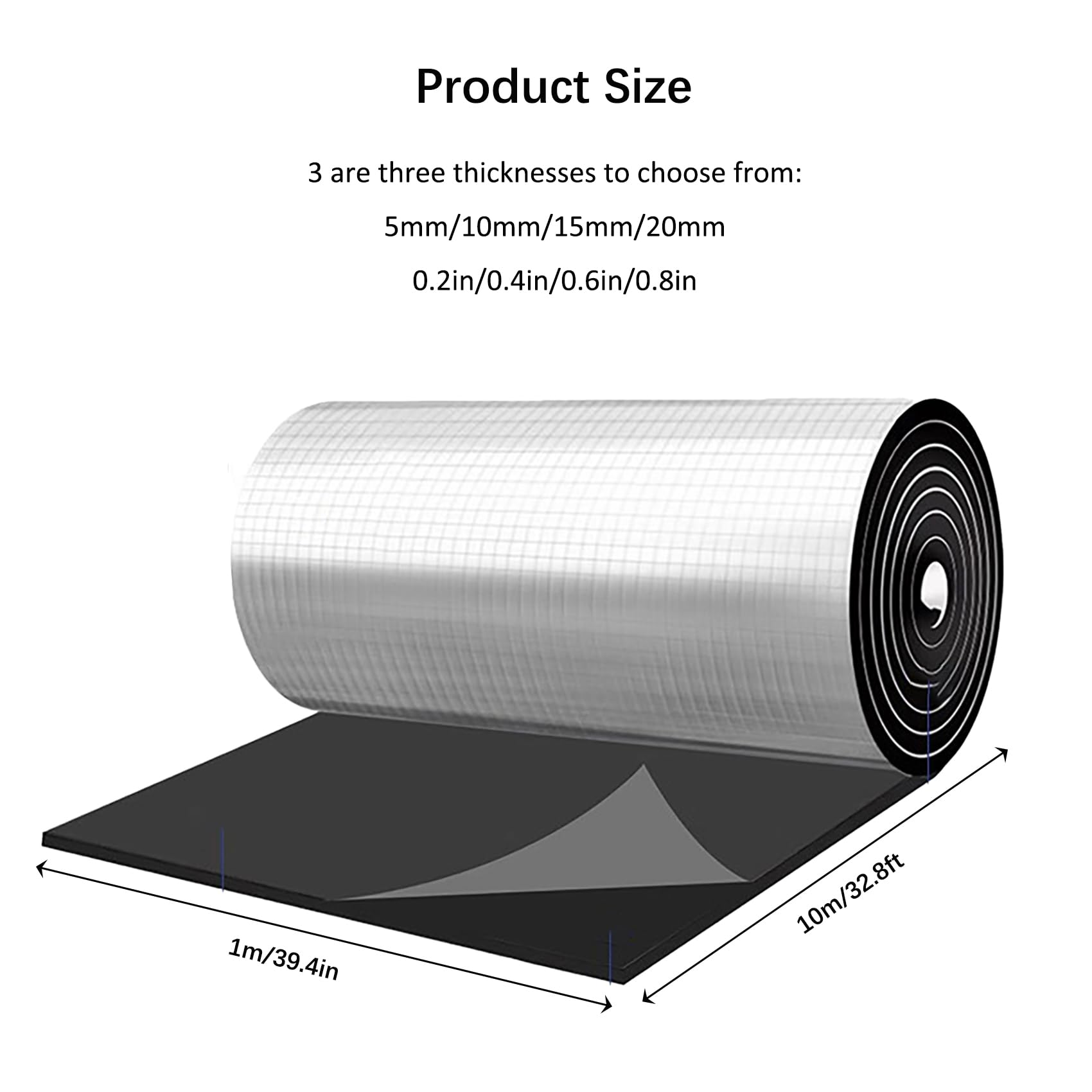 Espuma Acústica NBR Autoadhesiva Rollo Lámina Aluminio Celda Cerrada Reducción Ruido Superior Blindaje Térmico Techos Paredes Autocaravanas (T:5mm, 1 * 10m)