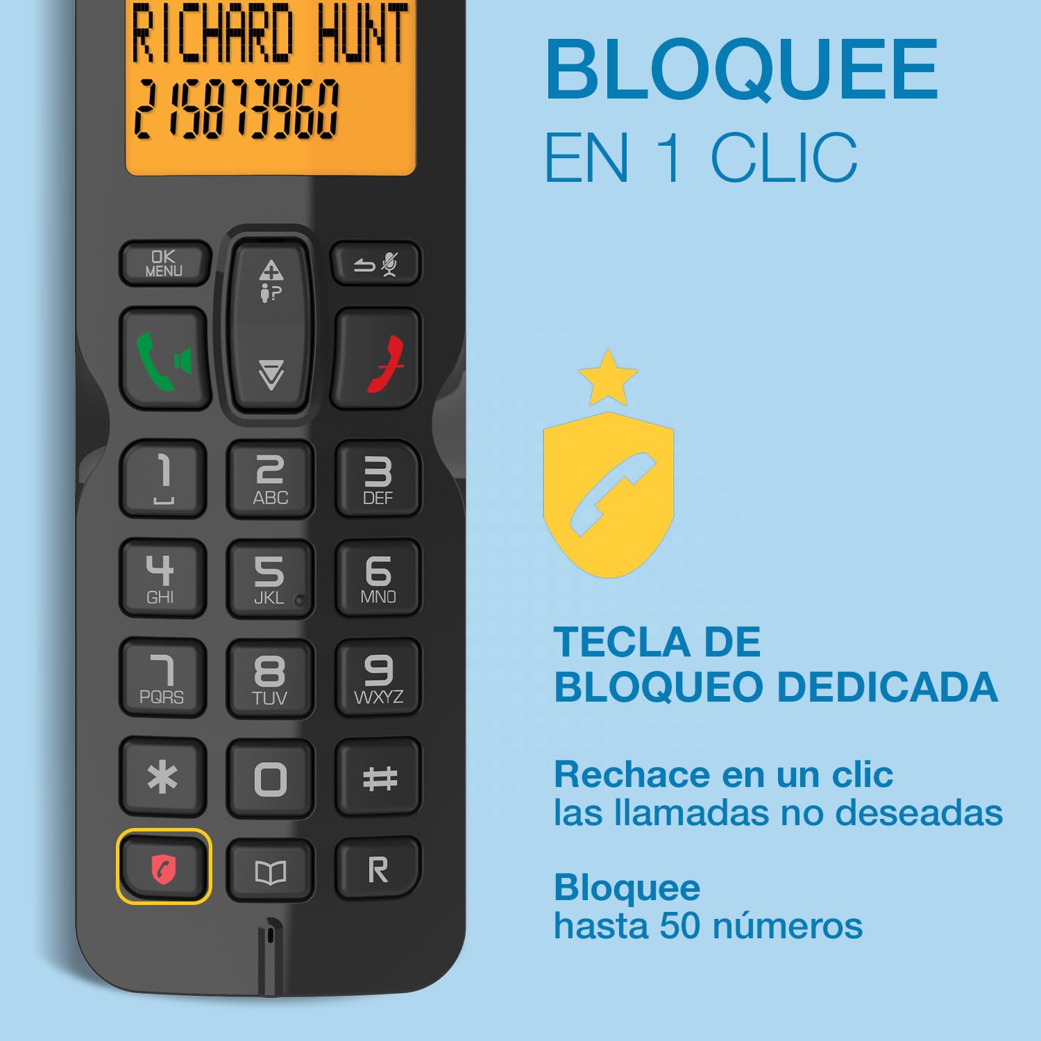 ALCATEL S280 Dúo - Teléfono Inalámbrico DECT - Diseño Compacto - Gran Pantalla Retroiluminada - Manos Libres - Bloqueo de Llamadas - Agenda 50 Contactos - 2 terminales - Negro — view 5