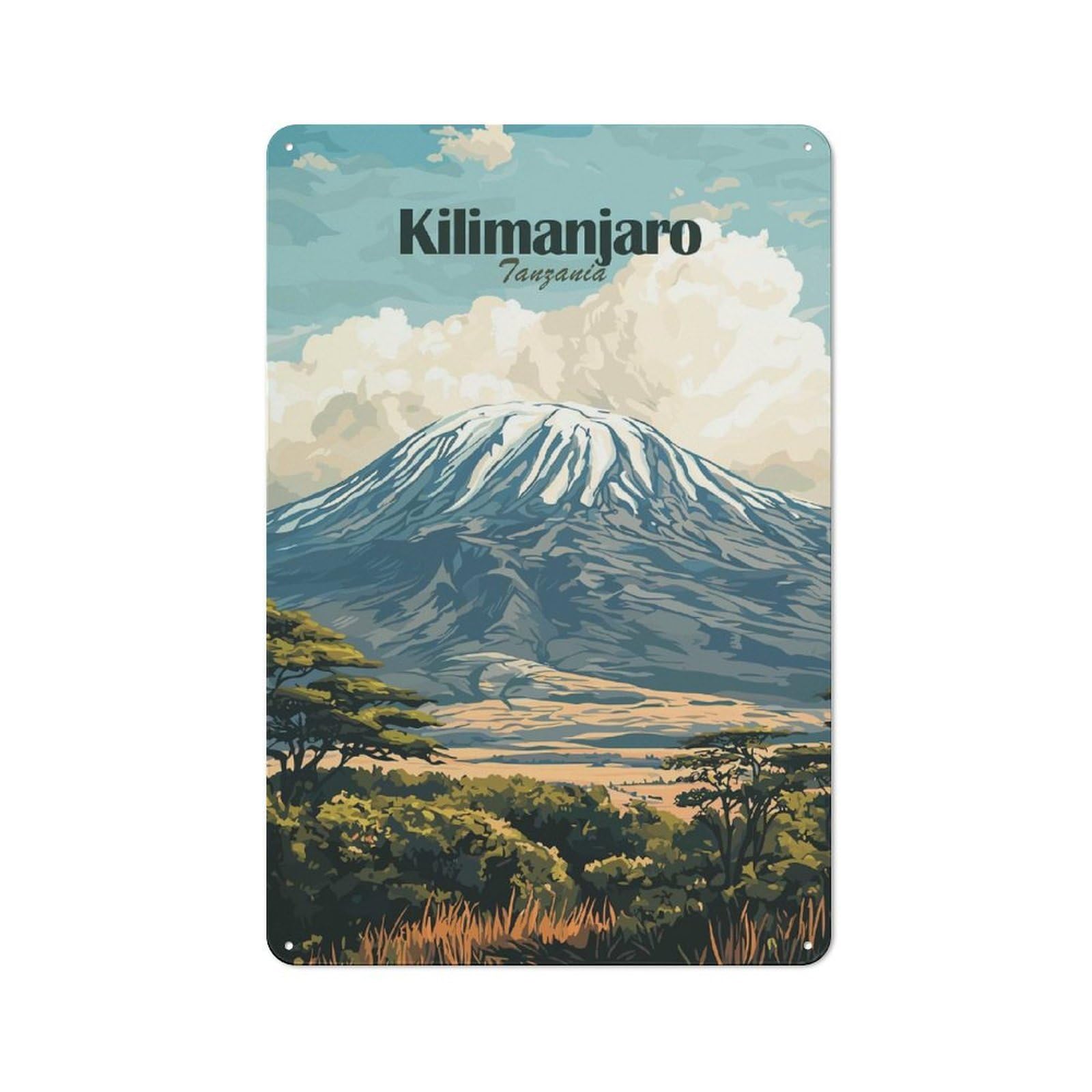 Junmoney Style-1 Kilimanjaro Tanzania Travel Printed Metal Sign 30X20cm For Living Room Wall, For Kitchen, Dining Room And Home Bar Wall Decor