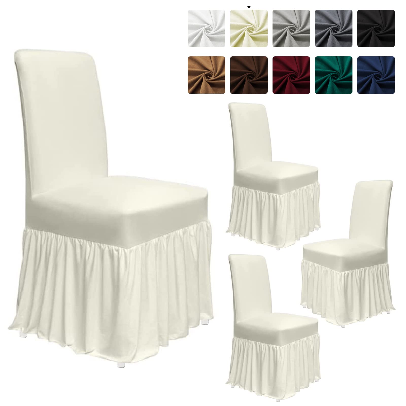 molasofa Chair Covers for Dining Room Set of 4,Dining Chair Slipcover with Skirt,Washable Seat Covers Protector for Hotel Ceremony Banquet Wedding Party Kids Pets(4Pcs,Cream)