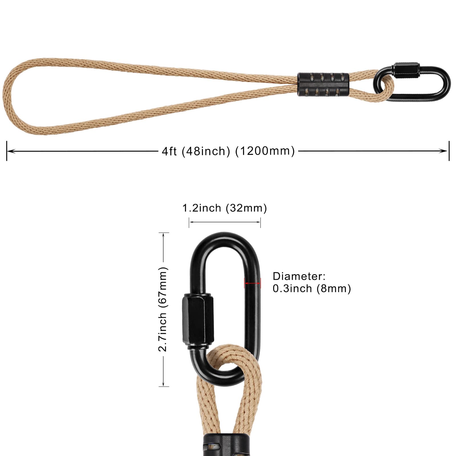 SELEWARE 2 cuerdas de accesorios para columpio Dispositivo de suspensión ajustable para silla columpio, con capacidad de carga de 453 kg (120 cm)