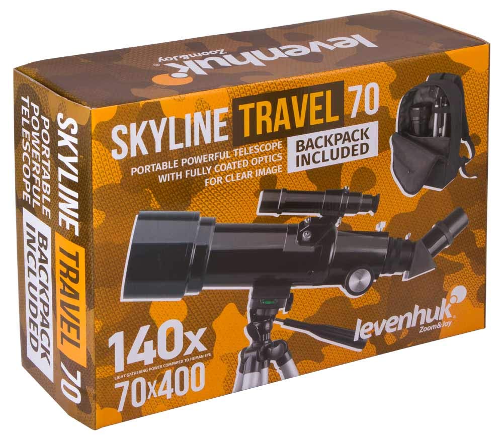 Levenhuk Skyline Travel 70 Telescopio Astronómico Refractor Portátil | Diseño Compacto y Fácil de Transportar, Montura AZ, Accesorios Incluidos, Ideal para Luna, Planetas y Observación Terrestre