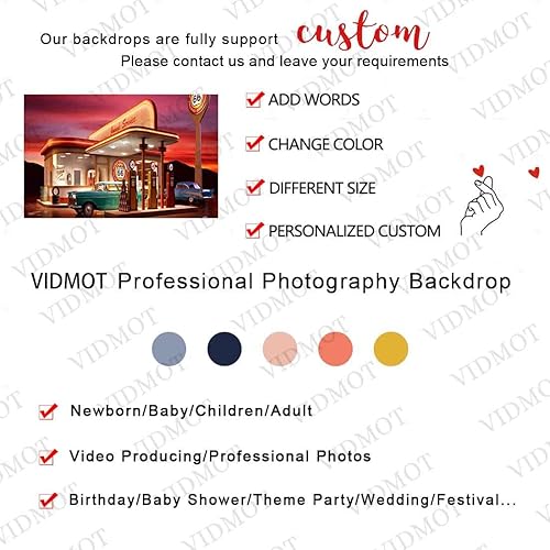 Miniatura 5 de Telón de fondo de los años 50 para fiesta de baño, ruta 66, gasolinera, fondo de fotografía de automóvil vintage, 10 x 7 pies, pancarta de