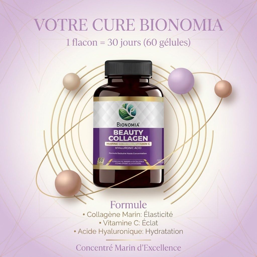 Beauty Collagen 900mg - Collagène Marin Hydrolysé Naticol + Acide Hyaluronique 100mg + Vitamine C - Peau Cheveux Ongles - 60 Gélules Végétales Sans Excipients - Testé en Laboratoire