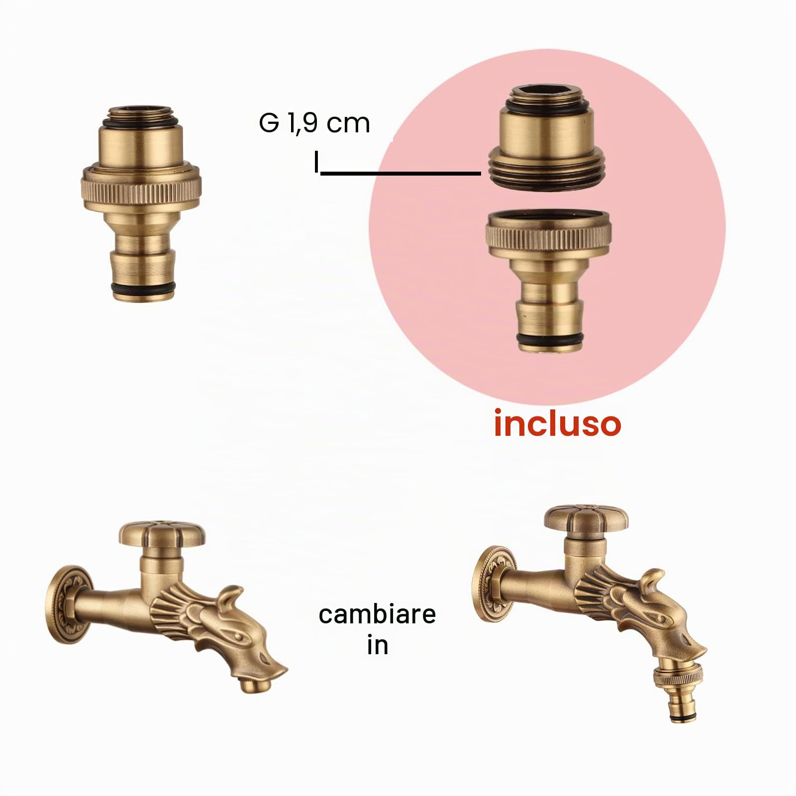 Rubinetto da giardino in stile rinascimentale antico, 1/2 pollice, rubinetto in ottone, per fontane, design a testa di drago