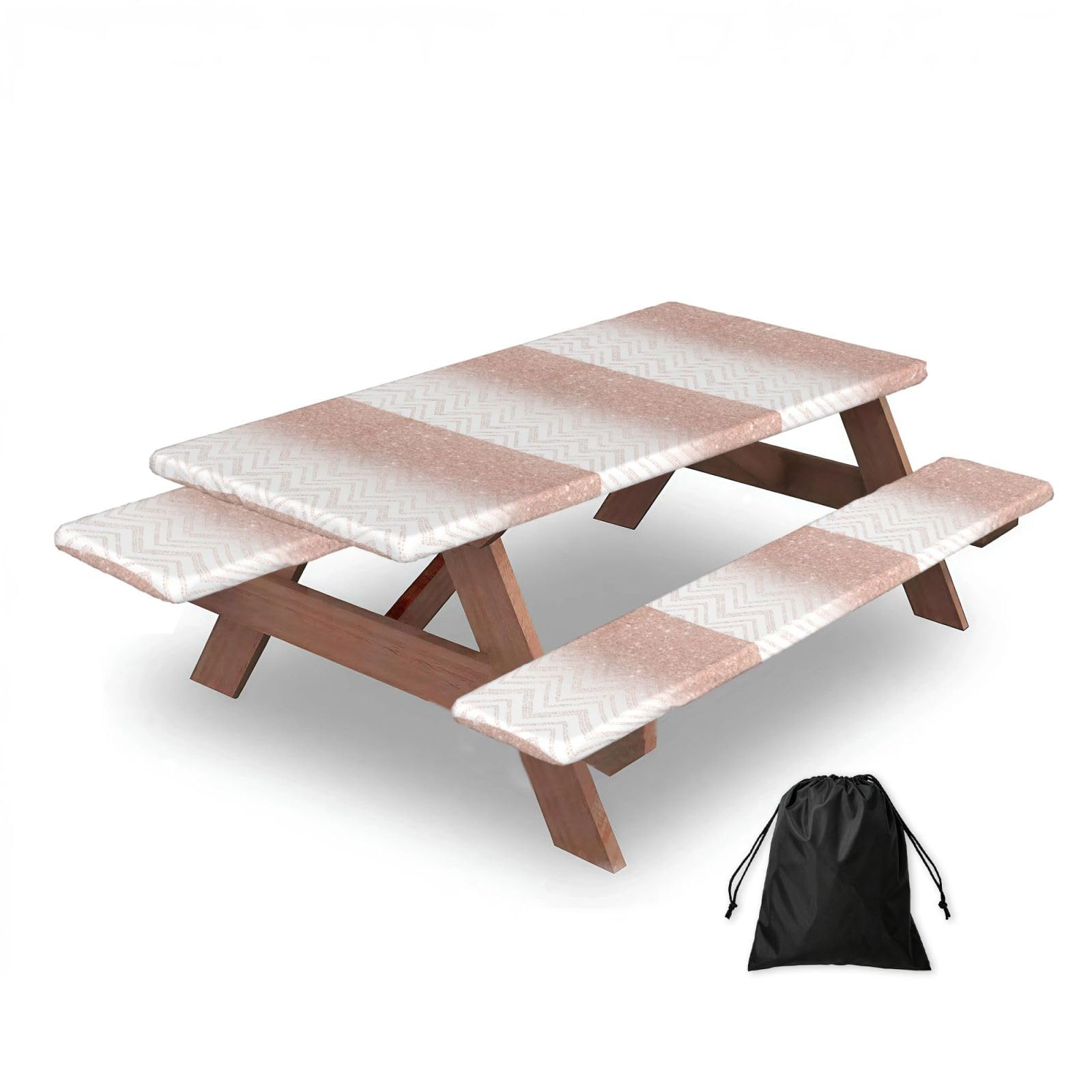 Dopklna As Picture Glittery Pretty Pattern, Picnic Table Cover With Bench Covers -Waterproof Elastic Fitted Tablecloth For Garden Camping Patio 76X152cm