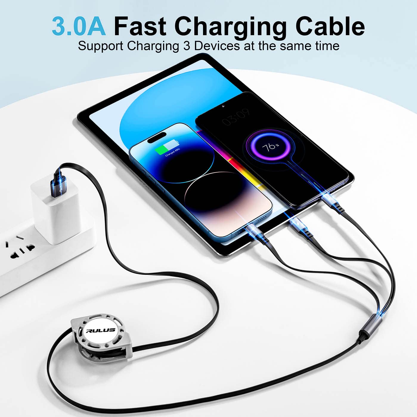 RULUS Retractable Multi Charging Cable[2Pack 4Ft], 3 in 1 Multi USB Cable Fast Charging Cord with IP/Type C/Micro USB Ports for Cell Phones,IP,Samsung Galaxy,PS,Tablets & More (3 in 1)