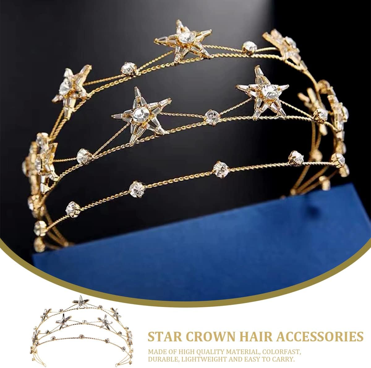 FERCAISH Rhinestone Crystal Crown, Star Hair Jewelry Bridal Headpiece for Christmas/Photography/Party, Princess Rhinestone Crown for Women - Image 6