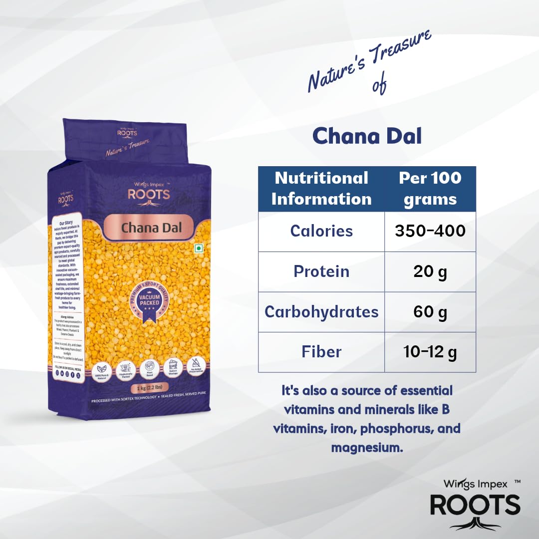 Roots Chana Dal 1 kg | Premium Export Quality | Unpolished | Pesticides Free | Preservatives Free | 100% Pure & Natural | Hygienically Vacuum Packed - Image 2 thumbnail