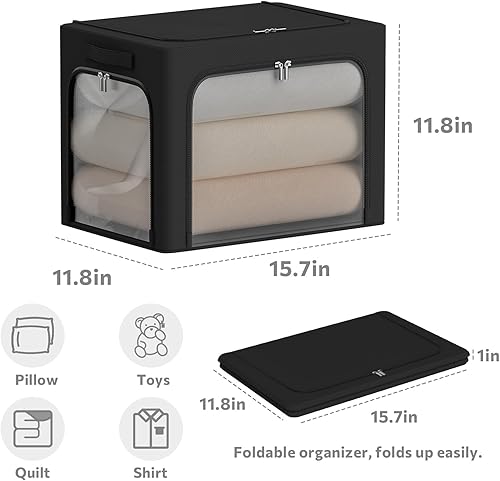 Miniatura 4 de Paquete de 3 contenedores de almacenamiento de ropa, caja de almacenamiento plegable con marco Oxford, organizador de almacenamiento apilable con