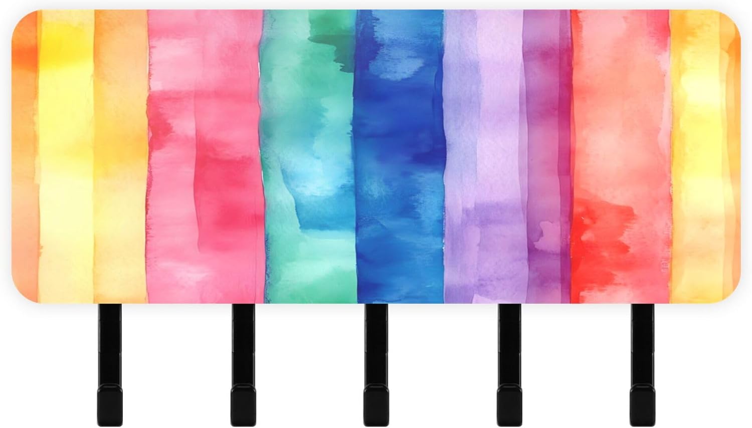 Rainbow Stripes Key Holder for Wall with Mail Organizer & 5 Key Hooks Decorative Key and Mail Holder for Hallway Kitchen Office Farmhouse Decor,7.1" x 4.1" x 1.2"