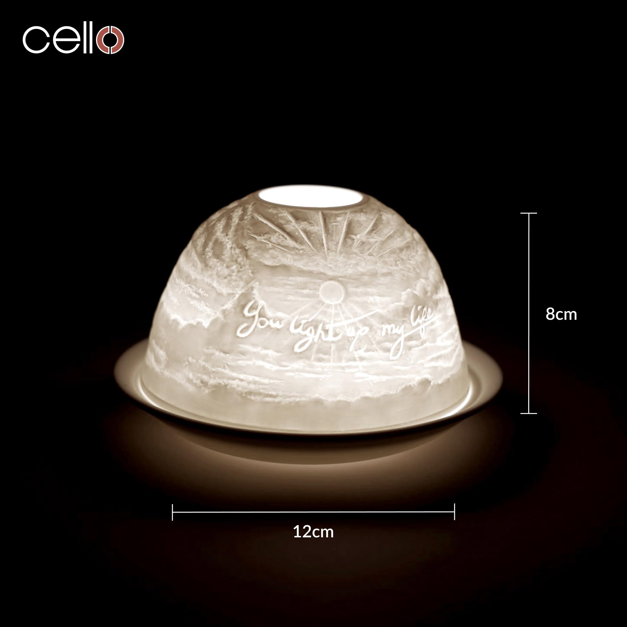 Cello Porzellan-Teelichthalter – You Light Up My Life, Mit 3D-Projektion, LED-Kerze Inklusive, Duftfrei