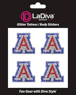 Arizona Silver A Logo Glitter Sticker Face Tattoo 4pk Decal, NCAA Fan Gear, Game Day, Tailgate, Graduation, Gift, Stocking Stuffer, College Sports Fans for University of Arizona Wildcats