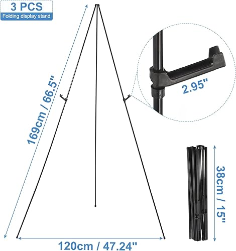 Miniatura 2 de uxcell Paquete de 3 caballetes para exhibición, caballete de metal de 66 pulgadas para letrero de boda, caballete de trípode ajustable para pintar