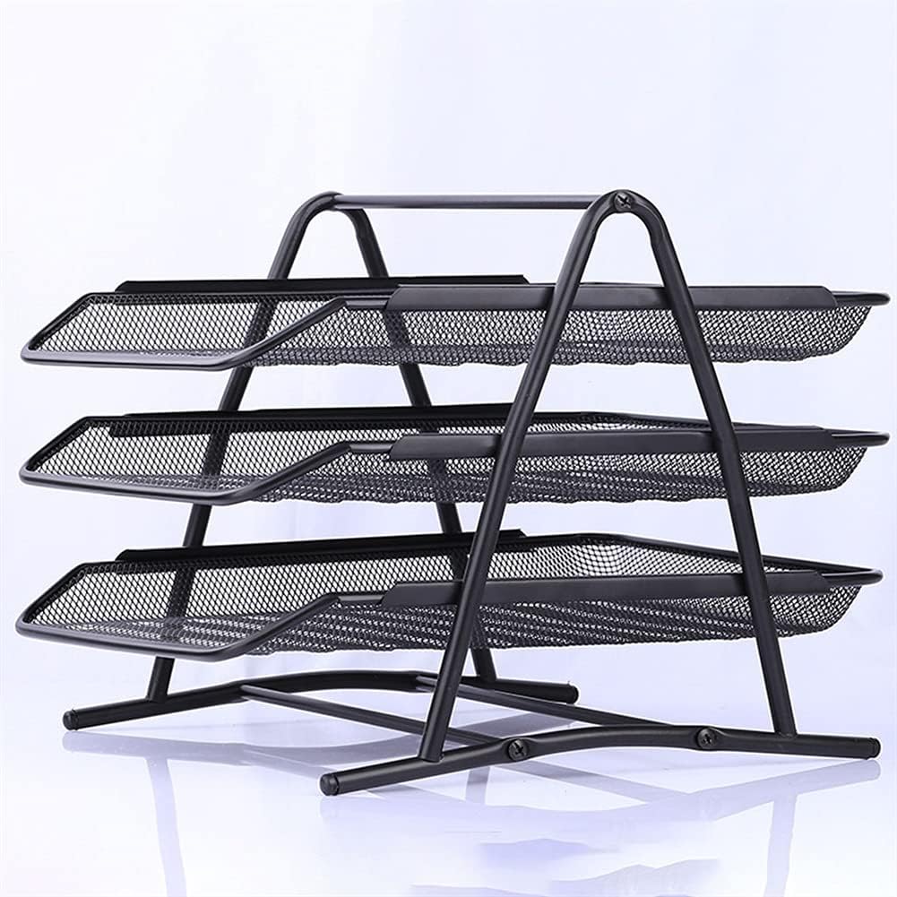 File Magazine Folder Holder 3 Tier File Rack Office Organizer A4 Filing Tray Workbench Neat File Rack Desktop Document Storage Letter Paper Storage Bag Black File