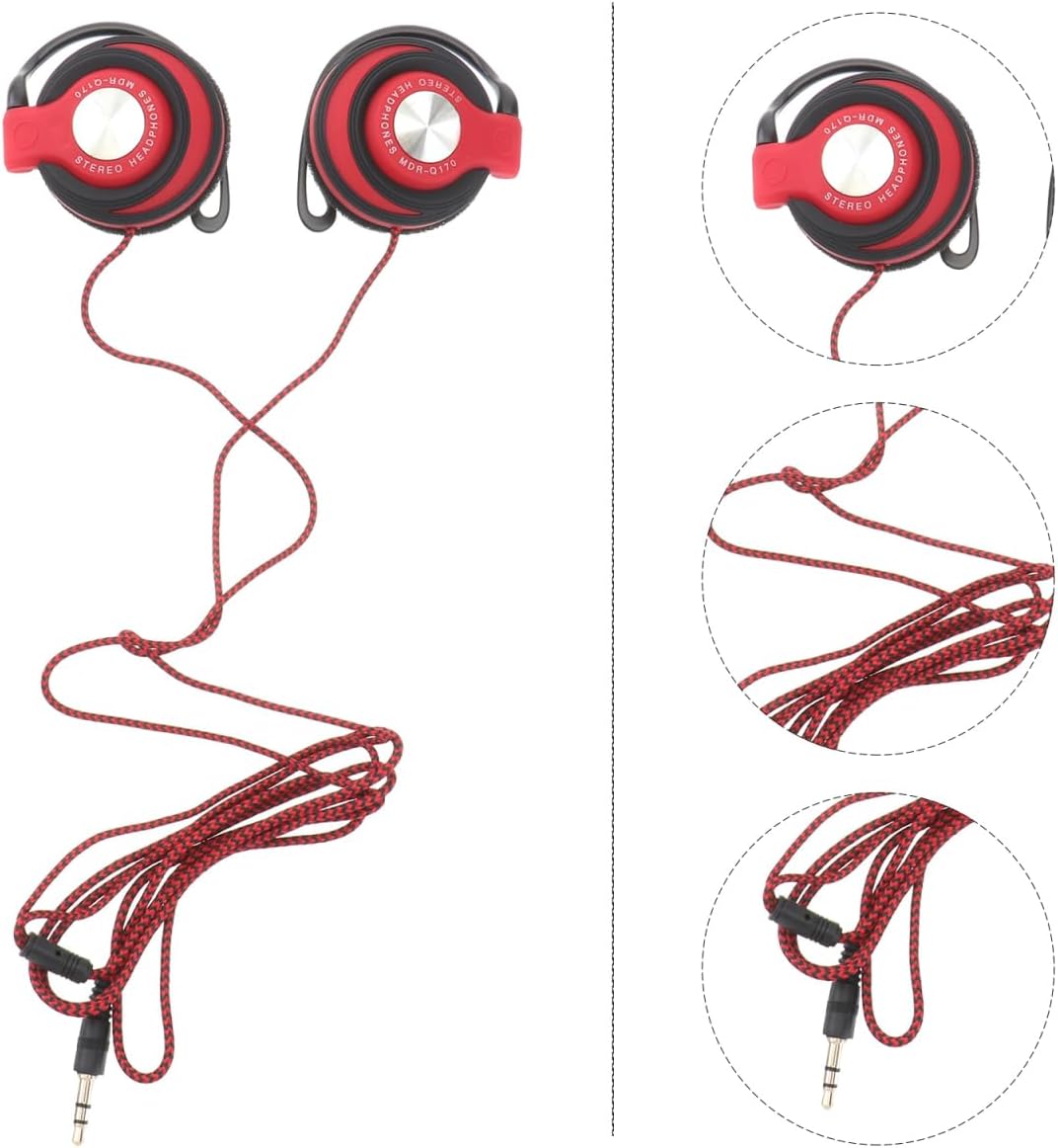 Gadpiparty Clip On Headphones, Wired Earhook Headset with Durable Cable Noise Isolating Stereo Earphones for Phone Computer Tv Red Comfortable Sporty Design image 4