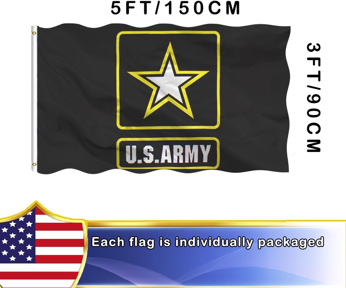 Double Sided black NV Army Star Military Flag 3x5 Outdoor - 3-Ply Heavy Duty Polyester with Blackout Layer, 4 Rows Stitched, 2 Brass Grommets, Fade Resistant