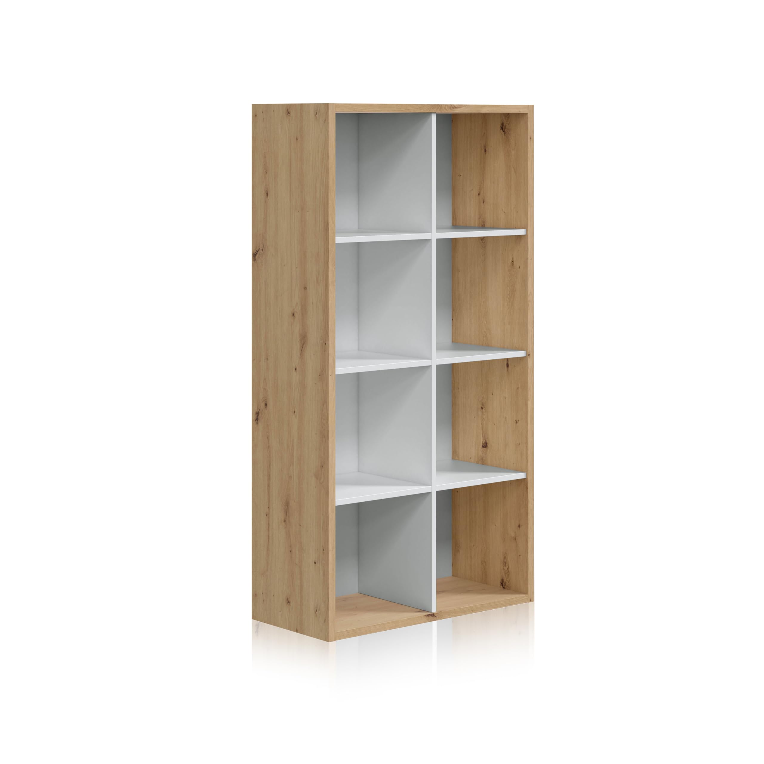 Habitdesign Estantería Librería Cubos, Modelo Noa, Acabado Roble Nodi y Blanco Artik, Medidas: 137 cm (Alto) x 71,5 cm (Ancho) x 33 cm (Fondo)