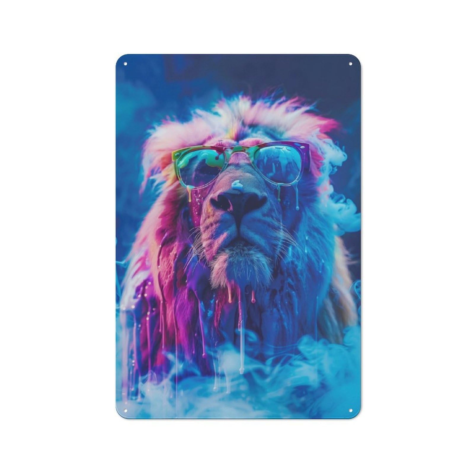 Junmoney Lion In Colorful Paint Tin Wall Plaque 30X20cm With For Bar Or Restaurant, Suited To Bar Decor Enthusiasts