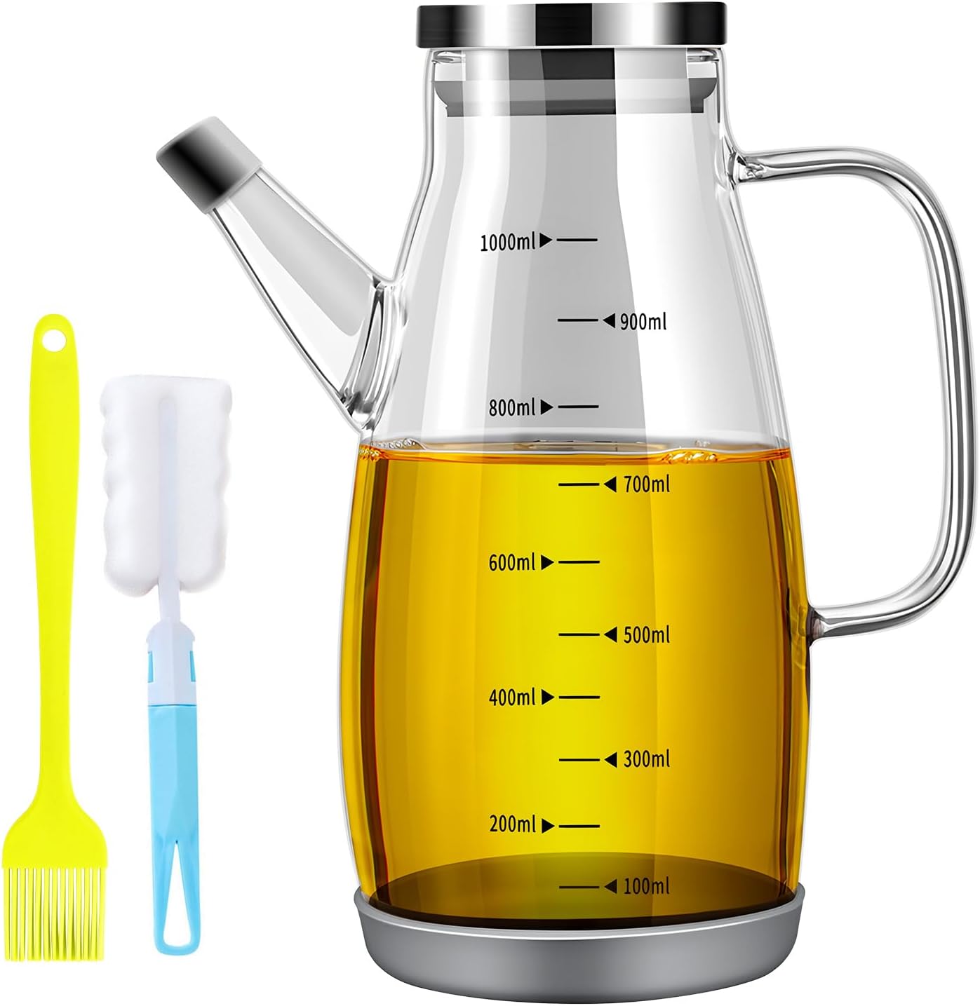 JTOOYS Cooking Oil Dispenser, 1 L Measuring Olive Bottle Vinegar with Brush & Cleaning Handheld
