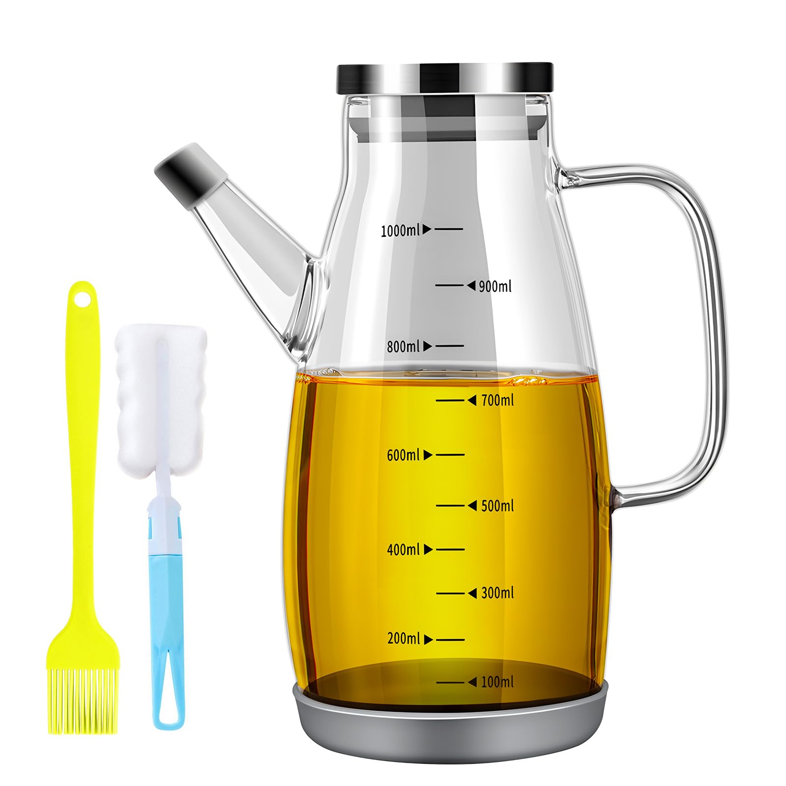JTOOYS Cooking Oil Dispenser, 1 L Measuring Olive Bottle Vinegar with Brush  & Cleaning Handheld Jug Non-Drip Spout Leakproof Condiment Container Pourer  Soy : Amazon.co.uk: Home & Kitchen