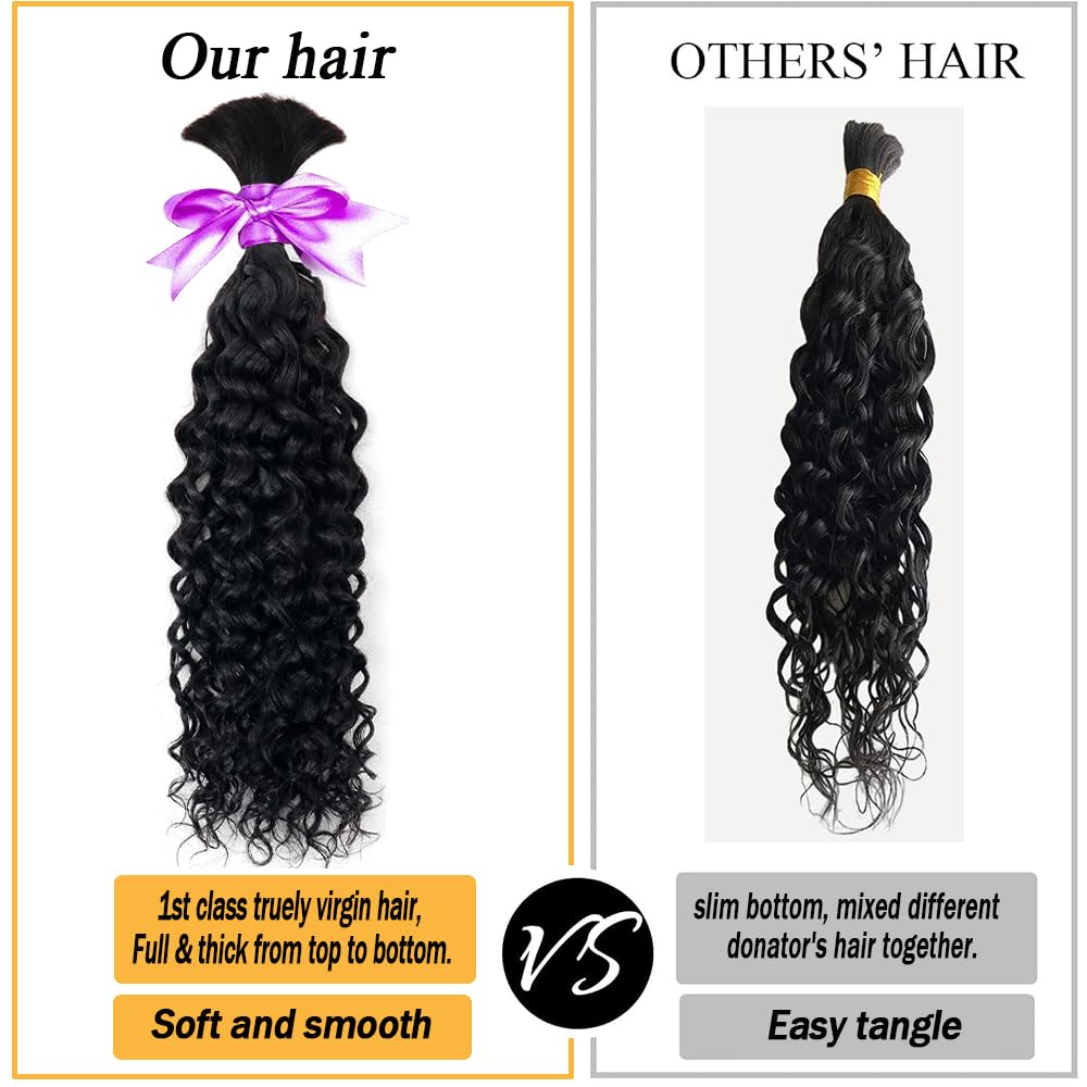 Human Braiding Hair for Boho Knotless Braids Bulk Curly Bundles Human Hair for Micro Braiding Wet and Wavy Water Wave No Weft Human Hair Extension for Box Boho Braids 100g with 2 Bundles Natural Color